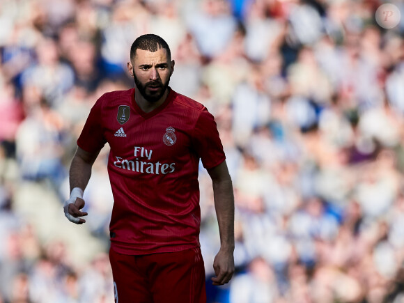 Karim Benzema lors du match de football de La Liga opposant le Real Sociedad au Real Madrid au Deportivo Alavés au stade Anoeta à Saint-Sébastien, Espagne, le 12 mai 2019.