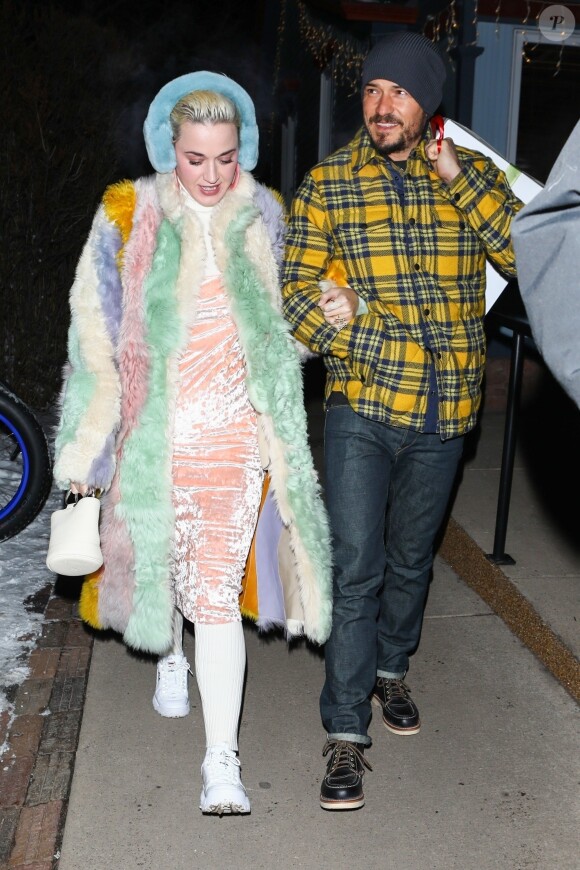Katy Perry et Orlando Bloom arrivent au restaurant Matsuhisa dans la station de Aspen le 2 janvier 2019.