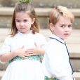 La princesse Charlotte de Cambridge, le prince George - Sorties après la cérémonie de mariage de la princesse Eugenie d'York et Jack Brooksbank en la chapelle Saint-George au château de Windsor le 12 octobre 2018.