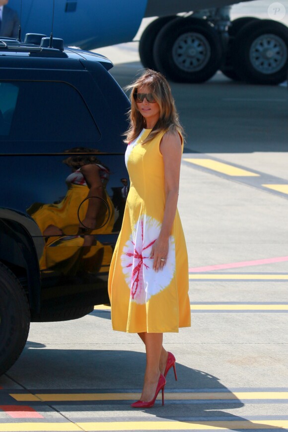 Le président Donald Trump et sa femme Melania arrivent à l'aéroport de Biarritz pour assister au sommet du G7 le 24 août 2019.