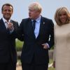 Le président français Emmanuel Macron et le Premier ministre britannique Boris Johnson lors de l'accueil informel au sommet du G7 à Biarritz, France, le 24 août 2019.