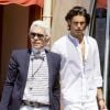 Karl Lagerfeld et Baptiste Giabiconi à Saint-Tropez. Août 2009.
