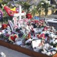 Illustrations de la tombe de Johnny Hallyday au cimetière marin de Lorient à Saint-Barthélemy le 14 avril 2018.