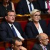 Louis Aliot, sa compagne Marine Le Pen lors d'une séance de questions au gouvernement à l'Assemblée Nationale à Paris, le 5 juillet 2017. © Lionel Urman/Bestimage