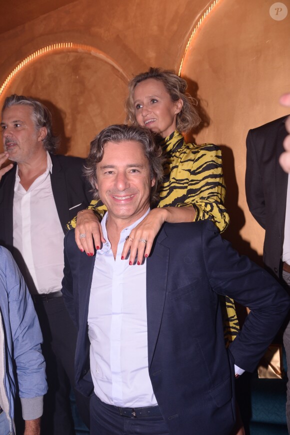 Exclusif - Vincent Labrune, Laurent Solly et sa femme Caroline Roux lors de la soirée d'inauguration du club Manko à Paris, France, le 12 septembre 2019. © Rachid Bellak/Bestimage