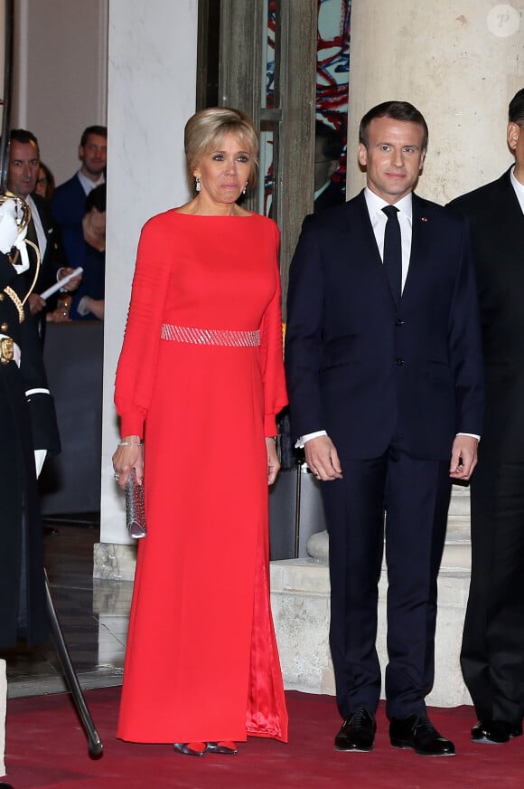 Le président de la République française Emmanuel Macron et sa femme la Première Dame Brigitte Macron - Dîner d'Etat du président de la République française en l'honneur du président de la République populaire de Chine lors de sa visite d'Etat en France du 24 au 26 mars 2019, au Palais de l'Elysée, à Paris, France, le 25 mars 2019. © Dominique Jacovides/Bestimage