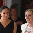 Meghan Markle, en combinaison Everlane et escarpins Manolo Blahnik, participe à un événement organisé à Woodstock Exchange, pour les femmes fondatrices/entrepreneurs sociaux, à Cape Town, Afrique du Sud. Le 25 septembre 2019 25 September 2019.