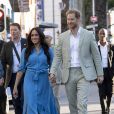 Le prince Harry et Meghan Markle, en robe Veronica Beard, visitent le quartier de Bo Kaap dit "Cape Malay" au Cap, Afrique du Sud, le 23 septembre 2019.