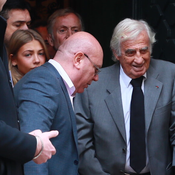 Jean-Paul Belmondo et sa fille Stella - Obsèques de Charles Gérard en la cathédrale arménienne Saint-Jean-Baptiste de Paris le 26 septembre 2019.