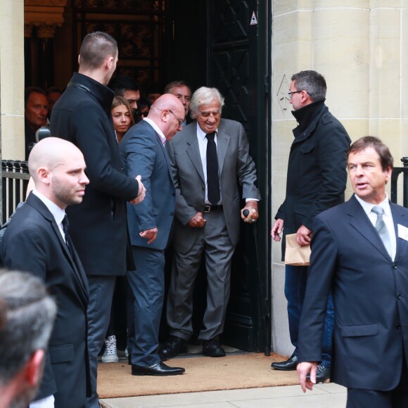 Jean-Paul Belmondo et sa fille Stella - Obsèques de Charles Gérard en la cathédrale arménienne Saint-Jean-Baptiste de Paris le 25 septembre 2019.