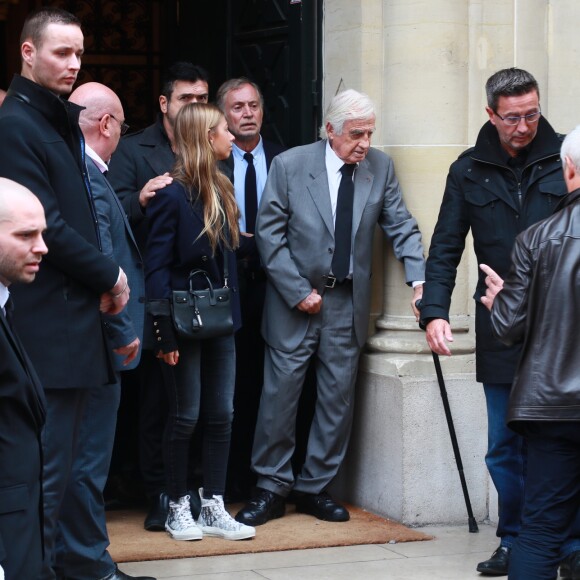 Jean-Paul Belmondo et sa fille Stella - Obsèques de Charles Gérard en la cathédrale arménienne Saint-Jean-Baptiste de Paris le 25 septembre 2019.