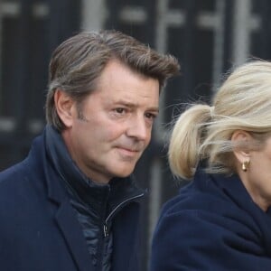 François Baroin et sa compagne Michèle Laroque - Arrivées en l'église Saint-Sulpice pour les obsèques de l'ancien président de la République Jacques Chirac à Paris. Un service solennel sera présidé par le président de la République. Le 30 septembre 2019 © Dominique Jacovides / Bestimage