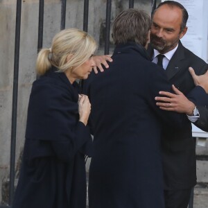 Michèle Laroque, François Baroin et Edouard Philippe - Arrivées en l'église Saint-Sulpice pour les obsèques de l'ancien président de la République Jacques Chirac à Paris. Un service solennel sera présidé par le président de la République. Le 30 septembre 2019 © Dominique Jacovides / Bestimage