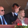 Jazmin Grace Grimaldi et son père le prince Albert II de Monaco en tribune lors du Rolex Monte-Carlo Masters 2018 à Roquebrune Cap Martin le 19 avril 2018. © Bruno Bebert / Bestimage