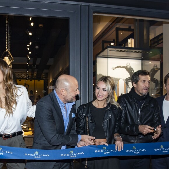 Laury Thilleman (Miss France 2011), Georges Kern (directeur général de Breitling), Marion Rousse, Guillaume Canet, Benoît Magimel et Rayane Bensetti lors de la soirée de réouverture de la boutique "Breitling", située rue de la Paix. Paris, le 3 octobre 2019. © Olivier Borde/Bestimage