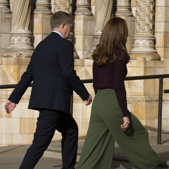 Kate Middleton visite le centre "Angela Marmont" au Musée d'Histoire Naturelle de Londres pour aborder le sujet de la protection de la faune sauvage et du patrimoine naturel, le 9 octobre 2019