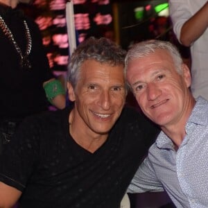 Didier Deschamps fête sa victoire avec sa femme Claude, Nagui et sa femme Mélanie Page et des amis à la Gioia et au VIP Room à Saint-Tropez, le 21 juillet 2018. © Rachid Bellak/Bestimage