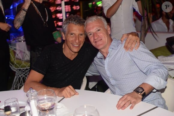 Didier Deschamps fête sa victoire avec sa femme Claude, Nagui et sa femme Mélanie Page et des amis à la Gioia et au VIP Room à Saint-Tropez, le 21 juillet 2018. © Rachid Bellak/Bestimage