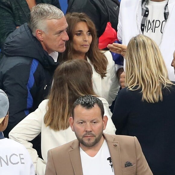 Didier Deschamps et sa femme Claude, Nagui et sa femme Mélanie Page - Les joueurs retrouvent leur famille dans les tribunes à la fin du match de quart de finale de l'UEFA Euro 2016 France-Islande au Stade de France à Saint-Denis le 3 juillet 2016. © Cyril Moreau / Bestimage