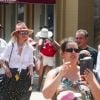 Exclusif - Jean Reno, sa femme Zofia Borucka, Jade et Joy Hallyday, Laeticia Hallyday, Carl (chauffeur et garde du corps) - Laeticia Hallyday et ses filles Jade et Joy à Disneyland Paris avec la nounou Sylviane, le 26 juin 2019.