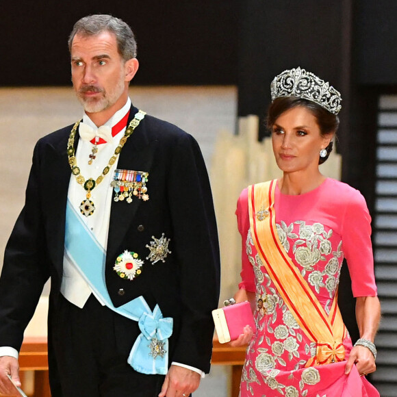 Le roi Felipe VI et la reine Letizia d'Espagne - Les dignitaires du monde entier assistent au banquet donné à l'occasion de la cérémonie d'intronisation de l'empereur du Japon Naruhito à Tokyo, le 22 octobre 2019.