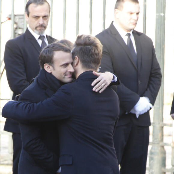 No Web - Emmanuel Macron et David Hallyday - Obsèques de Johnny Hallyday en l'église La Madeleine à Paris, France, le 9 décembre 2017. © Christophe Aubert/Bestimage  Funerals of famous singer Johnny Hallyday at Madeleine Church in Paris on december 9th 2017.09/12/2017 - Paris