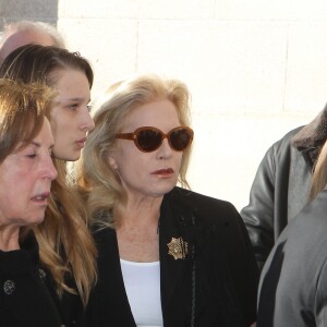 Sylvie Vartan, son mari Tony Scotti et ses petites filles Ilona et Emma (filles de David Hallyday et d'Estelle Lefébure), David Hallyday - Obsèques de Michel Pastor en l'église Saint-Charles à Monaco le 6 février 2014.