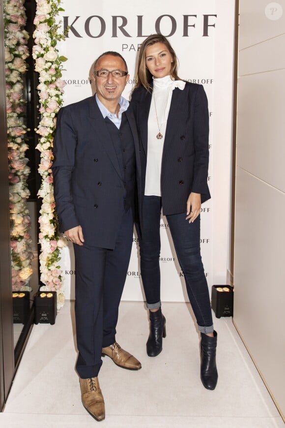 Exclusif - Bassam Azakir (CEO de Korloff) et Camille Cerf (Miss France 2015) assistent à la réouverture de la boutique de joaillerie "Korloff", rue de la Paix à Paris le 24 octobre 2019. © Jack Tribeca/Bestimage