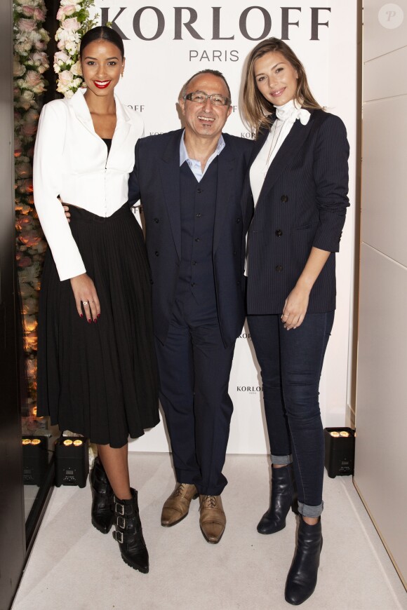 Exclusif - Flora Coquerel (Miss France 2014), Bassam Azakir (CEO de Korloff) et Camille Cerf (Miss France 2015) assistent à la réouverture de la boutique de joaillerie "Korloff", rue de la Paix à Paris le 24 octobre 2019. © Jack Tribeca/Bestimage