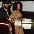 Exclusif - Rihanna porte un ensemble or très glamour alors qu'elle arrive au restaurant italien Giorgio Baldi. La star est entrée par la porte de la cuisine située à l'arrière du restaurant. Rihanna est arrivée après la fermeture des lieux avec quelques amis, ils ont pu profiter du restaurant privatisé pour la soirée. Santa Monica, le 24 octobre 2019.