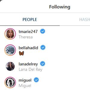 Selena Gomez est abonnée à 76 comptes sur Instagram, dont celui de Bella Hadid. Novembre 2019.