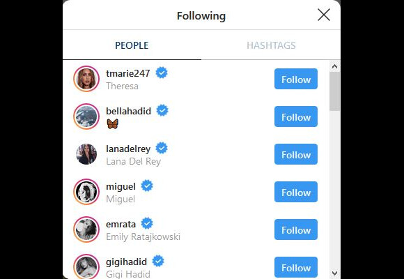Selena Gomez est abonnée à 76 comptes sur Instagram, dont celui de Bella Hadid. Novembre 2019.