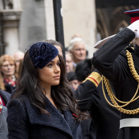 Le prince Harry, duc de Sussex, et Meghan Markle, duchesse de Sussex, assistent au 91ème 'Remembrance Day', une cérémonie d'hommage à tous ceux qui sont battus pour la Grande-Bretagne, à Westminster Abbey, le 7 novembre 2019.