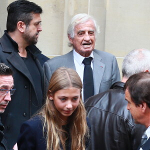 Jean-Paul Belmondo et sa fille Stella - Obsèques de Charles Gérard en la cathédrale arménienne Saint-Jean-Baptiste de Paris le 25 septembre 2019.