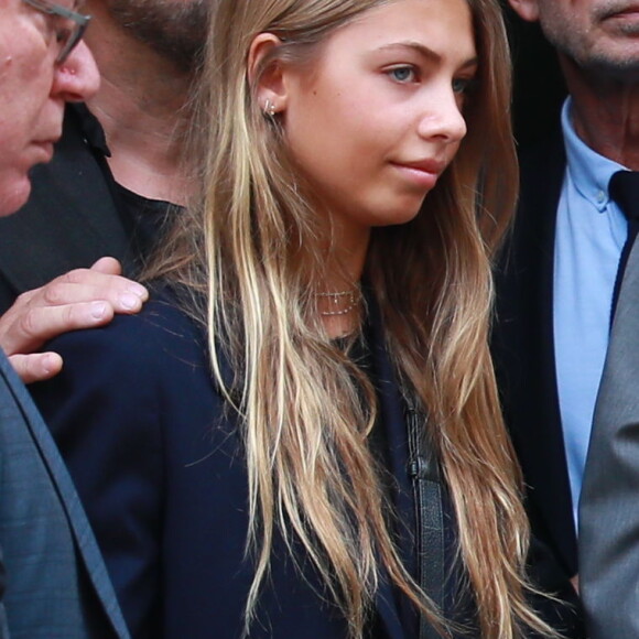 Jean-Paul Belmondo et sa fille Stella - Obsèques de Charles Gérard en la cathédrale arménienne Saint-Jean-Baptiste de Paris le 25 septembre 2019.