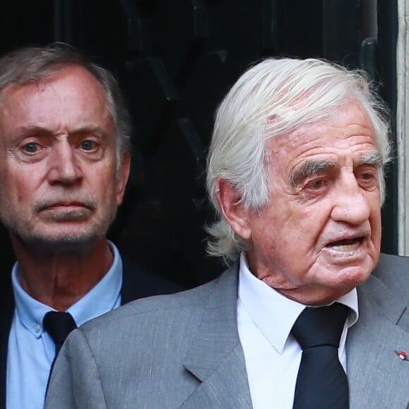 Jean-Paul Belmondo et sa fille Stella - Obsèques de Charles Gérard en la cathédrale arménienne Saint-Jean-Baptiste de Paris le 25 septembre 2019.