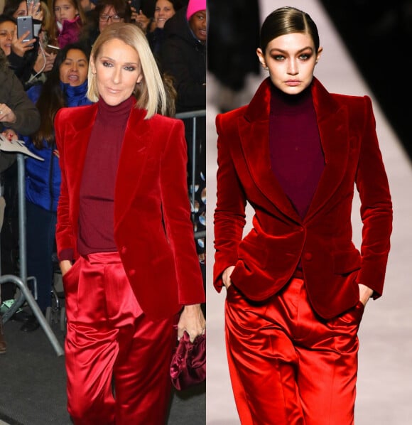Céline Dion et Gigi Hadid portent le même look signé Tom Ford. 2019.