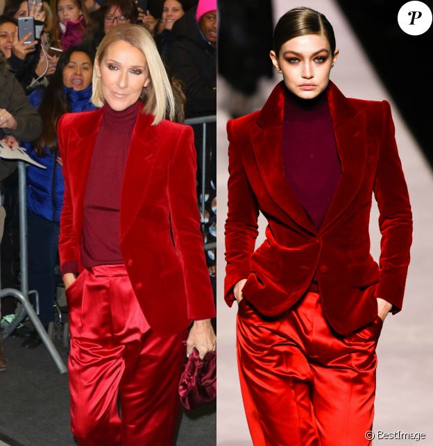 Céline Dion et Gigi Hadid portent le même look signé Tom Ford. 2019.