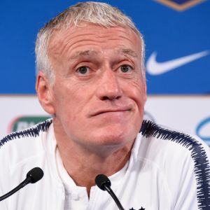 Didier Deschamps (sélectionneur de l'équipe de France) en conférence de presse à l'auditorium du Stade de France. Saint-Denis, le 13 octobre 2019.