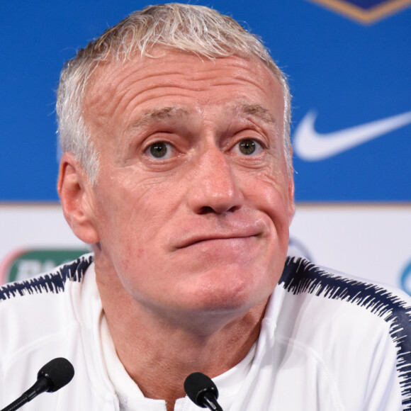 Didier Deschamps (sélectionneur de l'équipe de France) en conférence de presse à l'auditorium du Stade de France. Saint-Denis, le 13 octobre 2019.