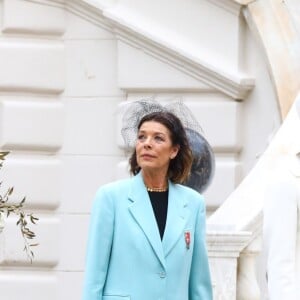 La princesse Caroline de Hanovre, la princesse Charlène de Monaco, la princesse Stéphanie de Monaco, Le prince Albert II de Monaco - La famille princière de Monaco dans la cour du palais lors de la fête Nationale monégasque à Monaco le 19 novembre 2019. © Olivier Huitel/Pool Monaco/Bestimage