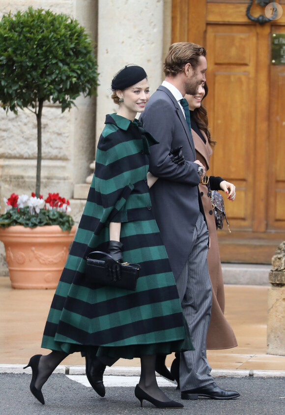 Pierre Casiraghi et sa femme Beatrice Borromeo, la princesse Alexandra de Hanovre - La famille princière de Monaco arrive à la cathédrale Notre-Dame-Immaculée lors de la fête Nationale monégasque à Monaco le 19 novembre 2019. © Dominique Jacovides/Bestimage