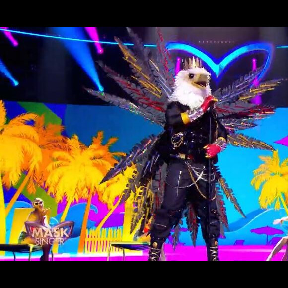 Portrait et performance de l'Aigle, personnage de "Mask Singer", sur TF1.