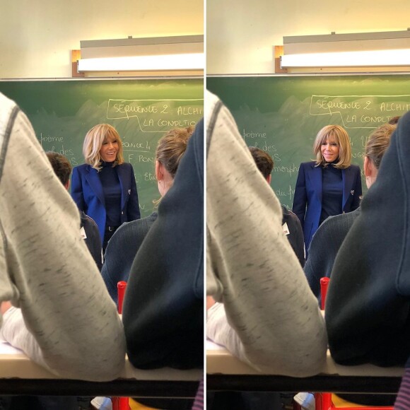 Brigitte Macron est retournée au lycée La Providence d'Amiens où elle a enseigné les lettres et le théâtre, et où elle a rencontré Emmanuel Macron. Photo publiée sur Instagram par Tristan Bromet, le chef de cabinet de Brigitte Macron.