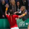 Rafael Nadal et sa femme Xisca Perello - Rafael Nadal laisse éclater sa joie en donnant le point de la victoire à l'Espagne en finale de la Coupe Davis à Madrid, face à Denis Shapovalov (6-3, 7-6), le 24 novembre 2019.