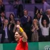 Rafael Nadal laisse éclater sa joie en donnant le point de la victoire à l'Espagne en finale de la Coupe Davis à Madrid, face à Denis Shapovalov (6-3, 7-6), le 24 novembre 2019.