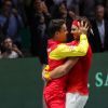 Rafael Nadal laisse éclater sa joie en donnant le point de la victoire à l'Espagne en finale de la Coupe Davis à Madrid, face à Denis Shapovalov (6-3, 7-6), le 24 novembre 2019.