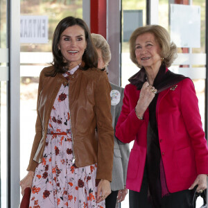 La reine Sofia et la reine Letizia d'Espagne visitent le marché de Noël caritatif Rastrillo Nuevo Futuro à Madrid le 19 novembre 2019.