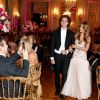 Exclusif - Stella Belmondo (en robe Chanel haute couture) et son cavalier Gaspard Guérin, Jean-Paul Belmondo et Natty Tardivel Belmondo - Les débutantes au Bal 2019 au Shangri-La Hotel, Paris. Le 30 novembre 2019. © Le Bal / Jacovides-Borde-Moreau / Bestimage