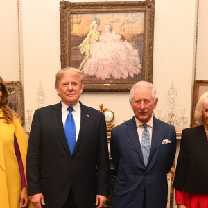 Le prince Charles, prince de Galles, et Camilla Parker Bowles, duchesse de Cornouailles, reçoivent le président Donald Trump et sa femme Melania lors d'une réception à Clarence House à Londres en marge des 70 ans de l'Otan le 3 décembre 2019.